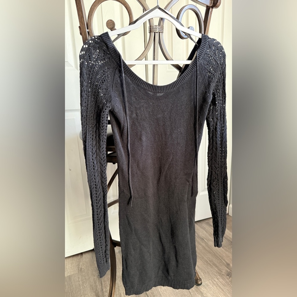 Roxy Black Women's Long-Line Crew Neck Sweater Dress